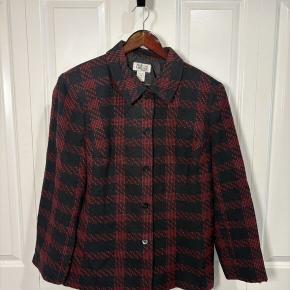 Style & Co Coat Womens 16W Red Black Plaid Button Up Plus Fall Core Timeless - Picture 1 of 6